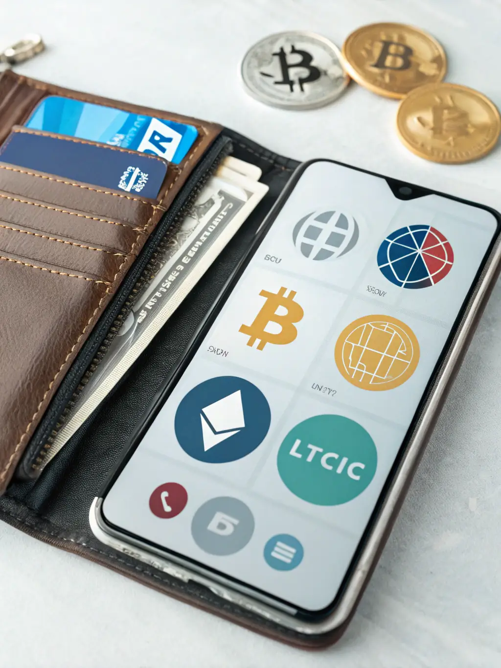 A collage showing various payment methods (cards, cash, checks) converging into a single point representing cryptocurrency purchase on the Triple-a.pro platform. The image symbolizes convenience and choice.