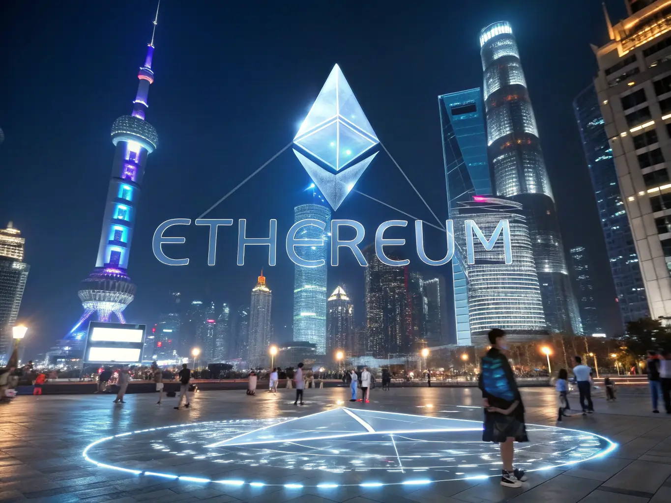 An illustration of Ethereum's logo superimposed on a network of interconnected nodes, symbolizing its smart contract capabilities and decentralized nature.